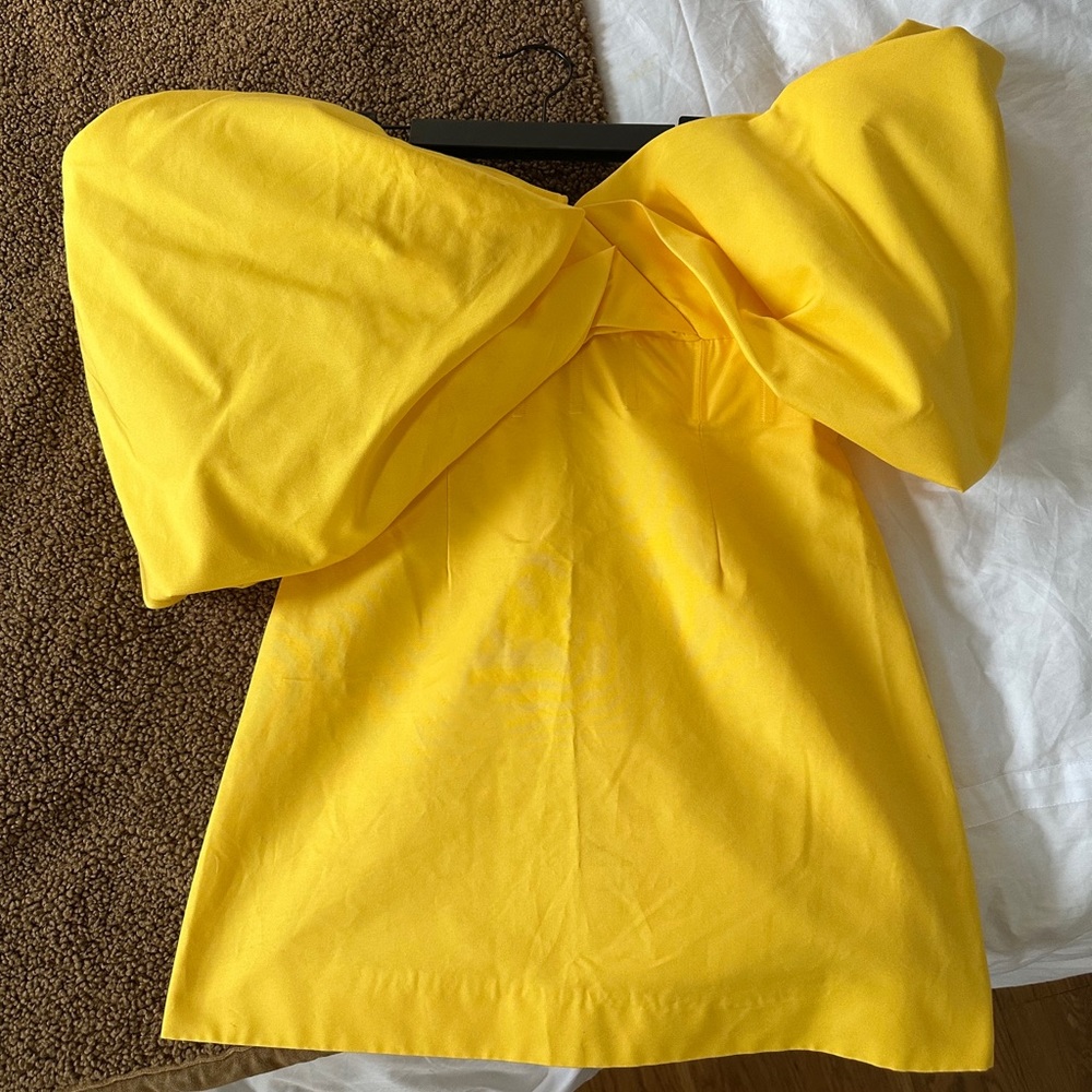 Rachel Gilbert Xavier Off-the-Shoulder Puff-Sleeve Mini Dress in Yellow Size 6 - Picture 10 of 14